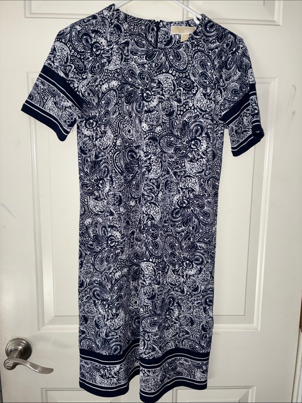Navy & White Paisley Shift Dress